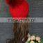 Manufacture Custom Red Cute Fur Pom Pom Knitted Beanie Winter Hats for girls