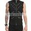 Stunning black darkstreet style mens sleeveless waistcoat in black cotton with webbing strap sleeveless jean jacket(ROCK022)