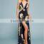 Ladies Fashion Sexy Slit Cross Back V Neck Maxi Dresses With Pictures Western Frock Designs For Ladies HSd5151