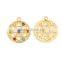 Zinc Based Alloy Yoga Healing Pendants Round Gold Plated Multicolor Rhinestone