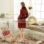 red check coral fleece women's night gown with black sherpa fleece collar