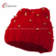 Berry Hematite Stud Knit Winter Hats Red Elastic For Ladies