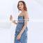 TWOTWINSTYLE Vest For Women Strapless Sleeveless Off Shoulder Patchwork Backless Sexy Denim