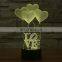 Love & Heart 3D Night Light LED Illusion Lamp 7 Color Changing Lights with Acrylic Flat & ABS Base & USB Cable