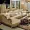 luxury classic antique european style living room furniture L shape solid wood leather corner sofa set