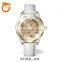 2020 Gift Customized LOGO White Colour Leather Watch Mechanical Movement Fashion Womens Skeleton Watches