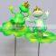 4 Inch Crown Frog on Lotus Garden Decoration Plastic, Garden Sticks