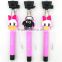 cartoon monopod, Portable Handheld cartoon selfie stick with cable , cute wired cartoon selfie stick monopd for christmas gift
