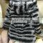Factory price simple long style hooded real rex rabbit fur coat for women