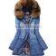 Top Design Women's Fur Hooded Denim Jacket Jeans Coat