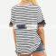 Wholesale Women Apparel Round Neck Striped And Printed With Pockets Casual T-Shirt