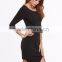 Black Asymmetric Hem Zipper Back Sheath Dress 3/4 Sleeve Cotton Spandex Casual Plain Tee Dress