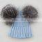 Myfur Bright Orange Wool Beanie with Detachable Double Real Silver Fox Fur Pompoms