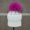 Factory Wholesale Price White Wool Girl CC Beanie Hat with Fur Ball