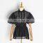 TWOTWINSTYLE Chiffon Patchwork Embroidery Lapel Collar Lantern Sleeve High Waist Loose Slim Shirt Female