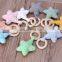 Newborn cotton star toy wooden ring baby wooden teether ring baby knit chewing wood ring