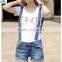 Womens ladys Jeans Shorts Hot Pants Suspenders Overalls Denim Lovely Zipper Side