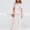 Summer newest elegant crochet embroided lady maxi dress fahsion with short sleeeve
