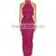 Lady's silk crepe de chin long drape evening dress