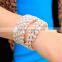 Pearl Rhinestone Crystal Stretch Cuff Bangle Spiral Wedding Bridal Arm Bracelet
