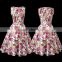 2016 Summer Fashion Women Printed A Line Dresses Ladies Horizontal collar Sleeveless Belt Tunic Floral Dress