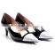 New fashion genuine leather dress shoes high heel shoes black & white pointed toe bow fashion pumps CP6671