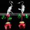Red and green led metal jingle bell pedant christmas party jewelry flashing light earrings for girls