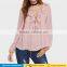 Women Long Sleeve Ruffle Trim Lace up v Neck Tops Casual Boho Long Chiffon Tops and Blouse Design Pattern 2017