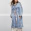 Oversized ripped distressed long american denim jacket for women