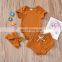 Solid color short-sleeved baby romper shorts  headband three-piece suit