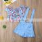 Infant Toddler Girl Clothes Off Shoulder Floral Tops & blue Suspender Shorts Outfits Sets Vetement Enfant Fille