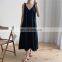 TWOTWINSTYLE Patchwork Ruched Women's Dress Stand Collar Sleeveless Tank Pockets Loose Summer Midi Dresses