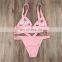 Empty hole sexy black high waisted swimsuit bikini set sexy solid Brazilian bikini for women Push-up bathing suit summer