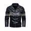 Wholesale custom men's  guy PU leather jacket large size stand-up collar embroidered motorcycle bomber jacket