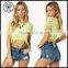 Fancy Ladies Tops Latest Design 2015 Wholesale Neon Lemon Lace Crop Tops for Women