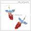 Red Beads Pendant Blue Enamel Bird Earrings