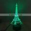 3D Colorful Led Romantic Creative Desk Bedroom Eiffel Tower Shape Night Light Lamp Desk Decoration Birthday Gifts