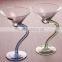 Novelty Bent cocktail glass with colorful stem
