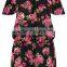 Ruffled Rompers Dark Floral Print Off The Shoulder Playsuit Womens Sexy Onesie Jumpsuit