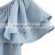 2016 Women Off Shoulder Ruffle Hem Sexy Slash Neck Cute Summer New Fashion Cotton Loose Blouse
