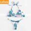 Women Seamless Swimwear Bikini Leaf Printing Crop Top Padded Bikinis