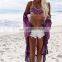 New Arrivals Beach Cover up Floral Romantic Swimwear Ladies Pareo Beach Cape Purple Tassel Beach Dress Chiffon Swimwear