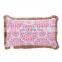 Custom Made Decorative 3D Printed Pink Flowers Outdoor Bench Waterproof Throw Pillow Cushion with Jute Fringe