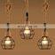 Retro Hemp Rope Pendant Light E27 Decorative Iron Cage Lamp Fixtures