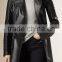 Women Winter Long Black Motorcycle Leather Jacket