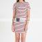 Latest fashion round neck colorful designed stripes/color pencil skirt
