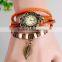 In Stock New Hot Sale Original High Quality Women Genuine Vintage Leather Charm Watch Bracelet Wristwatches Leaf Pendant