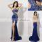 Factory Price Backless For Fat Women Blue Sexy Evening Dress New Arrival Slit Beaded One Shoulder Blue Sexy Evening Dress