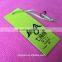 light green cardboard clothing hangtags with satin ribbon