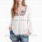 Autumn White Long Sleeve V-neck Casual Blouse Blending Cotton Double Wrinkled Women Blouses